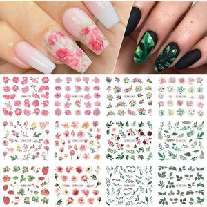 12 Stuks Nagelstickers – Groen & Roze – Rozen & Bladeren – Nail Art Stickers