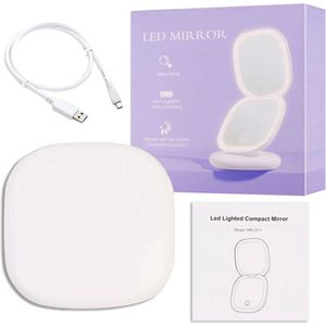 TechU™ Make-upspiegel met Ingebouwd Licht – Werkt op USB – Verstelbaar Licht & Vergroot 5X – Hand Make-upspiegel – Pocket Size – Wit