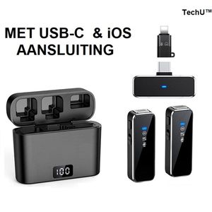 TechU™ Draadloze Microfoon Mini - iOS & USB-C - 2 Stuks - Zwart
