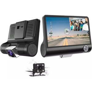 TechU™ Dashcam Voor en Achter Camera – MK11.1 Dashboardcamera – 4” Scherm – Full HD 1080P – 170° Wijdhoeklens – Nachtvisie – Loop recording – Bewegingssensor – G-sensor – Parkeermodus – Incl. Achteruitrijcamera - voor auto