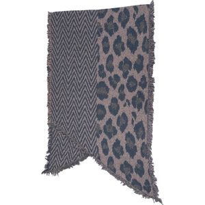 Dielay - Zachte Sjaal met Panterprint - 190x60 cm - Blauw en Bruin