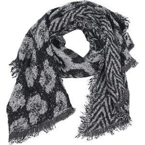 Dielay - Zachte Sjaal met Panterprint - 190x60 cm - Zwart en Grijs