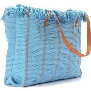 Strandtas met Franjes - Katoen - 50x38x11 cm - Blauw