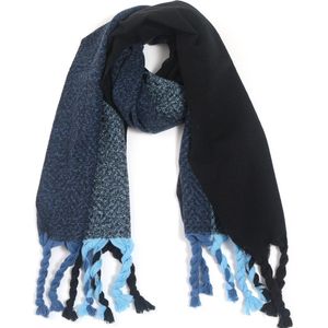 Warme Sjaal Visgraat - Franjes - 180x60 cm - Donkerblauw