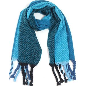 Warme Sjaal Visgraat - Franjes - 180x60 cm - Blauw