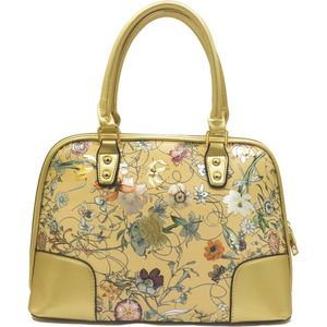 Tas Dames - Handtas met Bloemen - PU Kunstleer - 30x24x12 cm - Goudkleurig