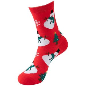 Rode Kerstsokken met sneeuwpop - maat 35-42 - Kerstaccessoire