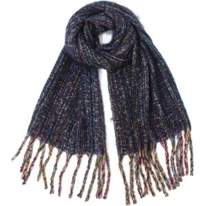 Warme Sjaal met Franjes - 180x60 cm - Blauw