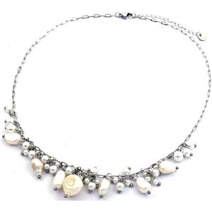 Ketting met Parels - RVS - Lengte 40-44 cm - Zilverkleurig