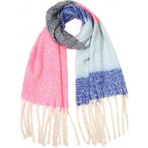Warme Sjaal Multicolor - Franjes - 180x60 cm - Blauw en Roze