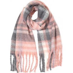 Warme Sjaal Geruit- Franjes - 180x60 cm - Roze