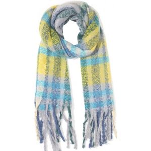 Warme Sjaal Geruit- Franjes - 180x60 cm - Blauw