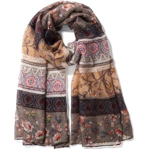 Sjaal met Bloemen - 170x90 cm - Bruin