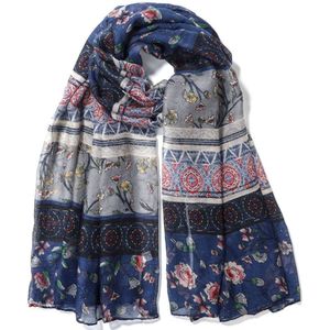 Sjaal met Bloemen - 170x90 cm - Blauw