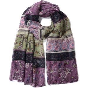 Sjaal met Bloemen - 170x90 cm - Paars en Groen