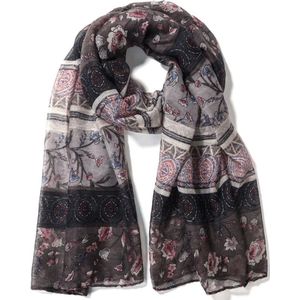 Sjaal met Bloemen - 170x90 cm - Grijs