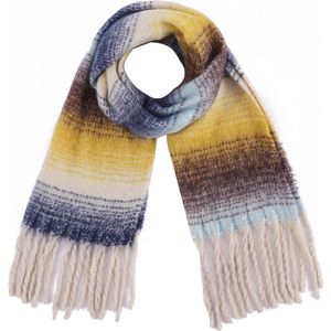 Warme Sjaal - Strepen - Franjes - 185x50 cm - Blauw Geel Multi
