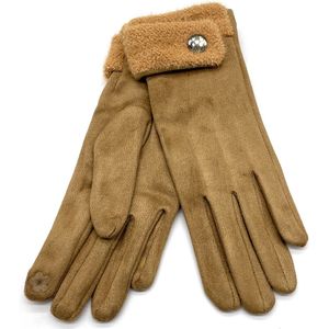 Handschoenen met Knoop - Dames - One Size - Touchscreen Tip - Bruin
