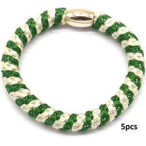 Haarelastiekjes / Armbanden - Set 5 Stuks - Elastisch - Groen en Wit