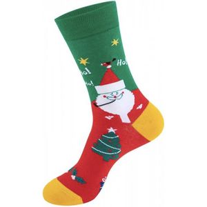 Kerstsokken 2 PAAR Ho Ho Ho kerstman kleur groen rood maat one size (38-45)