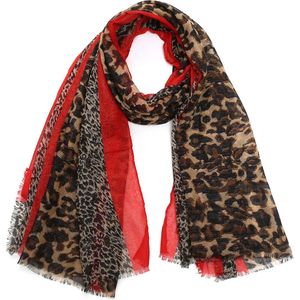 Sjaal met Panterprint - Glitter - 180x90 cm - Rood en Bruin