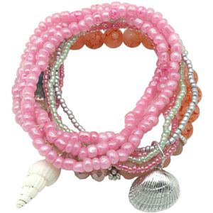 Set Armbanden - Kralen en Schelp - 3 Stuks - Roze