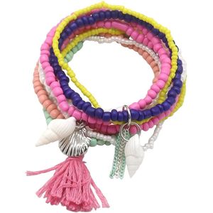 Set Armbanden - Schelpen en Kralen - 9 Stuks - Multicolor