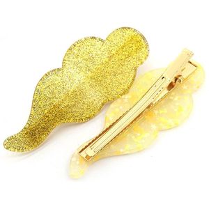 Haarspelden Wolk - Haarclips - Set van 2 Stuks - 7 cm - Geel en Goudkleurig Glitter