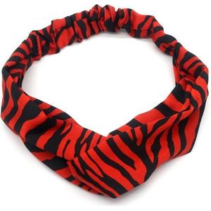Haarband Twist Zebra Print Zwart Rood