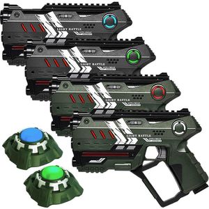 Light Battle Connect Lasergame Set - Metallic Groen/Grijs - 4 Laserguns + 2 Targets met Anti-Cheat functie - Laser game voor 4 spelers