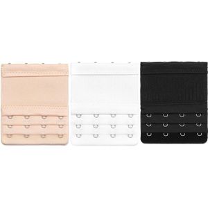 KELERINO. Bh Verlengstuk 4 Haaks Elastisch - 3Pack - Zwart, Wit en Beige
