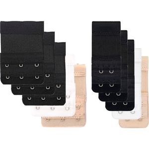 KELERINO. Bh Verlengstuk 2 & 3 Haakjes Multipack - Zwart, Wit, Beige - 10 Stuks