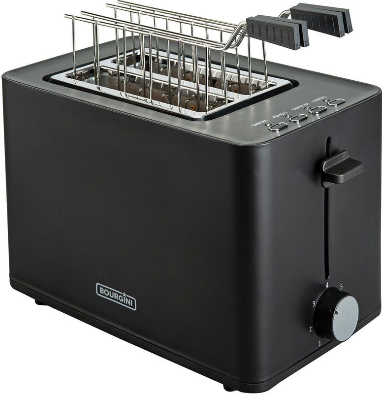 Bourgini Tosti Toaster - Broodrooster met Tostiklemmen - Zwart- Extra brede sleuf geschikt voor 2 tosti's - Instelbare bruiningsstand en ontdooifunctie