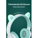 Lovnix Lucky Cat Bluetooth Kinderkoptelefoon - Over-Ear Koptelefoon voor Kinderen - Met Led Kat Oortjes - Wit/Groen