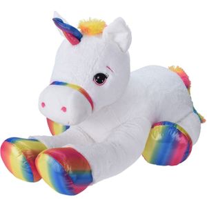 Tender Toys - Knuffel Eenhoorn - Wit - Pluche - 87 Cm