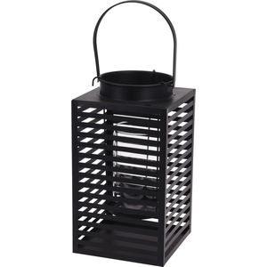 Metalen Lantaarn/Windlicht Kaarshouder Zwart 12 X 24,5 cm - Kaarslantaarns