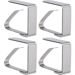 Tafelkleed klemmen - 4x stuks - RVS metaal - 5 x 4 cm - zilver