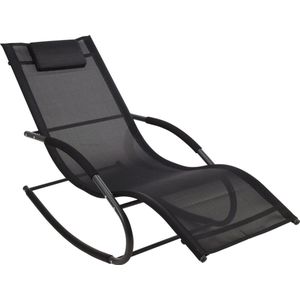 Schommelstoel Lounger - Ligbed - ligbed - tuinstoel - Met Hoofdkussen - Zwart