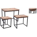Set van 3x bijzettafels rechthoekig metaal/mango hout zwart 42/37/33 cm - Home Deco meubels en tafels