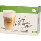 Excellent Houseware Latte macchiato glazen set - 2x - incl. lepels - glas - 300 ml - koffie glazen