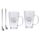 Excellent Houseware Latte macchiato glazen set - 2x - incl. lepels - glas - 300 ml - koffie glazen