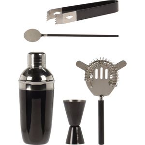 RVS barset / cocktailset / giftset met cocktailshaker 5-delig zwart - Cocktails maken