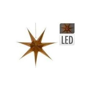 Verlichte papieren kerstster lampion goud 60 cm op batterijen - Kerststerren met licht - Kerstdecoratie/kerstversiering