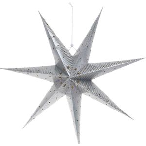 Verlichte papieren kerstster lampion zilver 60 cm op batterijen - Kerststerren met licht - Kerstdecoratie/kerstversiering