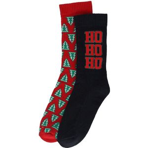 Kerstsokken - Navy/Rood - Sportsokken - Set van Twee Paar - Unisex