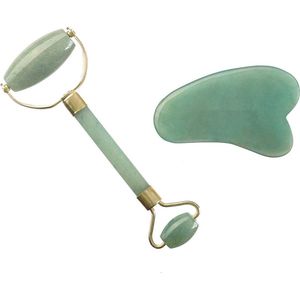 Dermarolling Jade Roller Gezichtsmassage Roller - met Gua Sha Tool - Groen