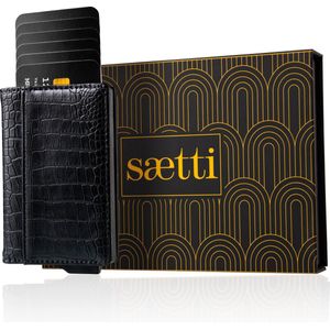 Saetti Portemonnee Premium Luxury Magneet Pasjeshouder Kaarthouder  - Midnight Zwart - Echt Leer