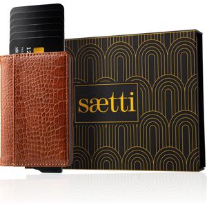 Saetti Portemonnee Premium Luxury Magneet Pasjeshouder Kaarthouder  - Walnut Bruin - Echt Leer