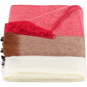 Sjaal/Omslagdoek Gestreept Rood, Zwart en Naturals - Alpaca Wol