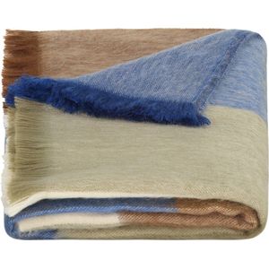 Alpaca Wol Geblokte Sjaal - 200 x 65 cm - Blauw, Naturals